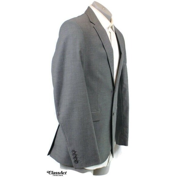 H&M 2 Piece Suit Mens Regular Fit Gray Polyester Blend 42R Flat Fronts 36" Waist - Picture 4 of 10